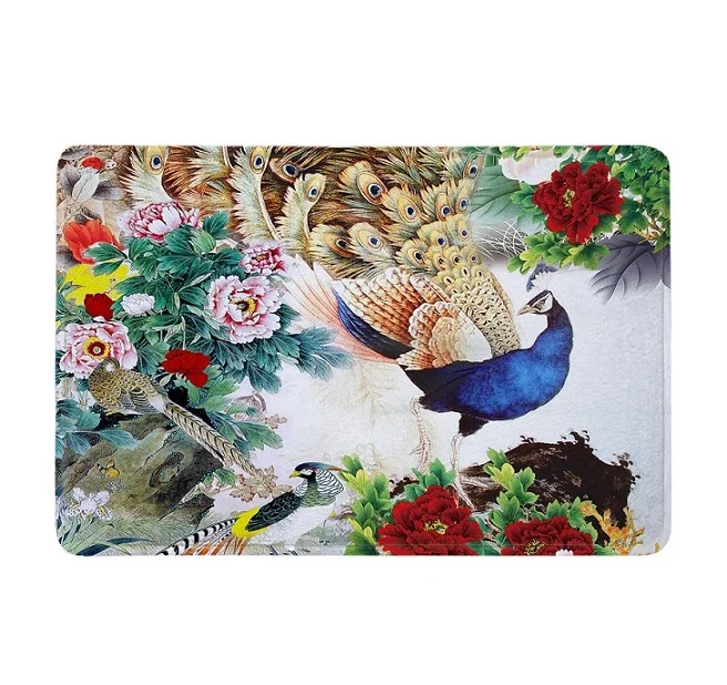 Only mat60x40cm LB красочный Цветущий пион Элегантный Павлин занавеска для душа s Водонепроницаемая занавеска для ванной полиэстер ткань для ванной домашний декор - Цвет: Only mat60x40cm