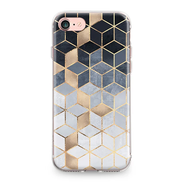 Для Iphone 4, 4S, 5, 5S, SE, 6, 6 S, 7, 8 Plus, X, XR, XS Max, мягкая задняя крышка из ТПУ с золотыми краями, геометрическим узором, мрамором, силиконовый чехол, бампер, Fundas - Цвет: 7511