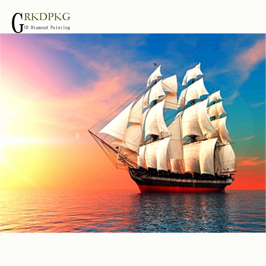 

GRKDPKJ 5d diamond painting sailboat gift full square diamond embroidery Cross stitch pictures of rhinestones Wedding decoration