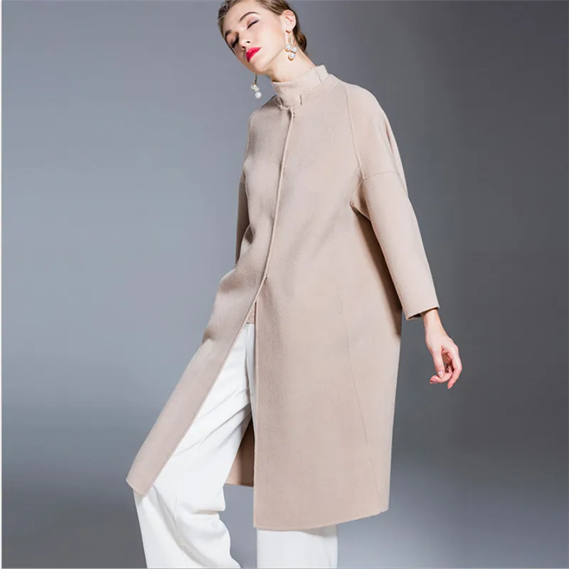 2018 теплое кашемировое женское длинное двухстороннее шерстяное пальто дамское