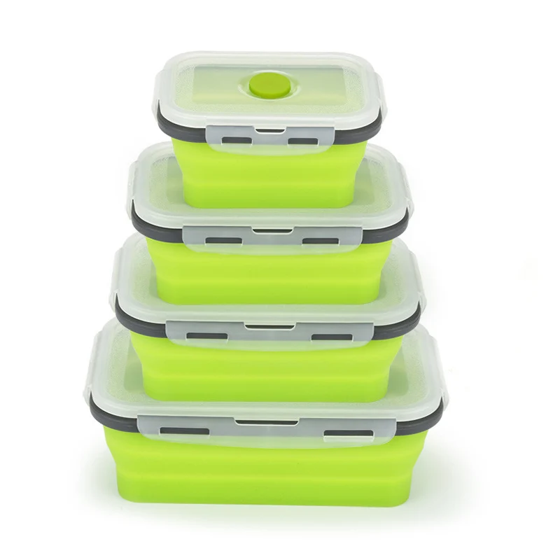 Зеленый Прогрессивный разборный Prep/Storage силиконовые чаши с крышками, кухонные контейнеры для хранения-набор из 4, для микроволновки для мытья в посудомоечной машине - Цвет: Зеленый