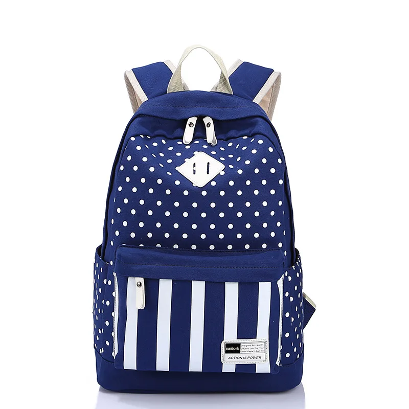 

New Dot Striped Girl School Bags For Teenagers Canvas Bag Printing Women Backpack Casual Laptop School Backpack Mochila Feminina