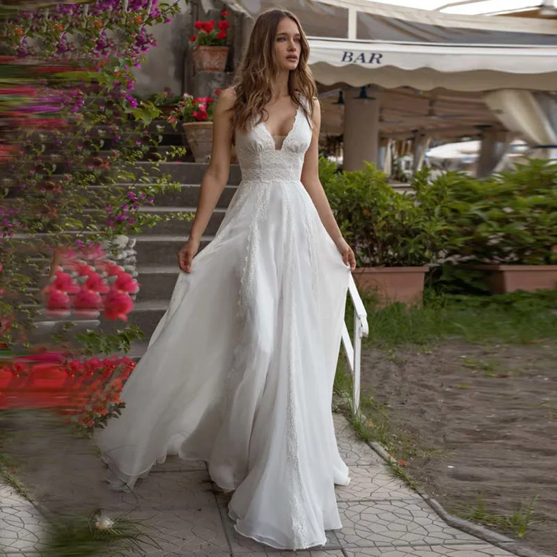 

Женское винтажное свадебное платье It's yiiya, белое шифоновое платье-трапеция без рукавов с V-образным вырезом и аппликацией на лето 2019