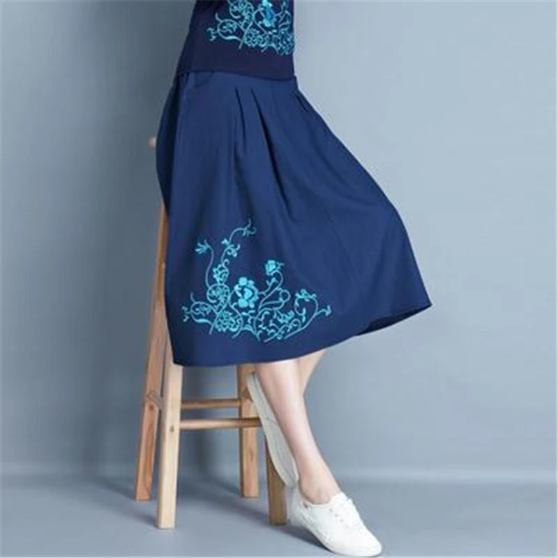 

Fashion Skirts Womens Faldas Mujer Moda Summer New Elegant Vintage A-Line Indie Folk Cotton Linen Harajuku Ethnic Hot Floral