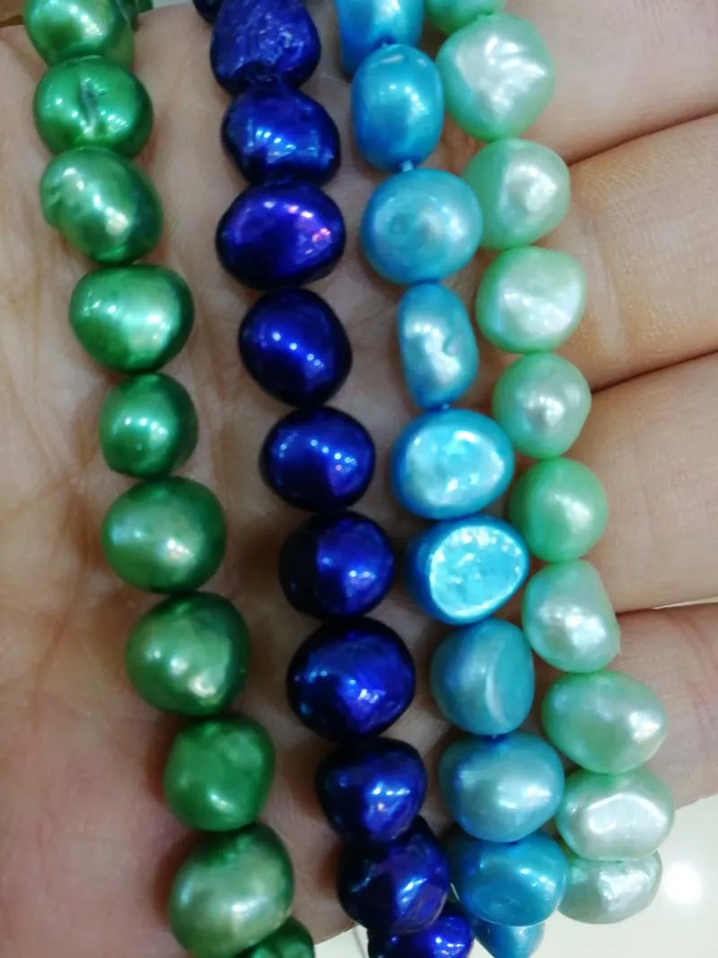 

freshwater pearl green/blue baroque 7-9mm loose beads nature beads for making jewelry necklace 14inch FPPJ wholesale