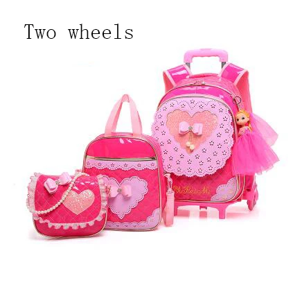 two wheel Комплект из 5 предметов; детская школьная сумка с тремя колесами; рюкзак принцессы для девочек; водонепроницаемый рюкзак из искусственной кожи; Детские ортопедические школьные сумки для подростков - Цвет: two wheel