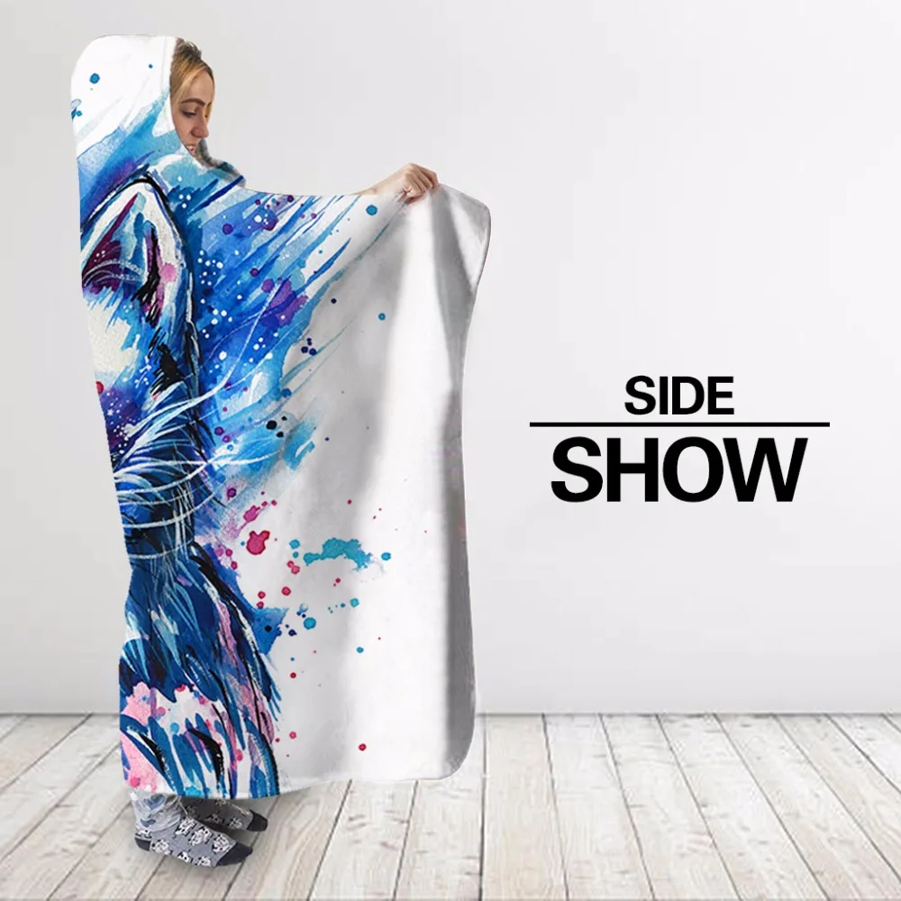 Плюшевое одеяло с капюшоном и 3D принтом ночной кошки для взрослых молодежи детей