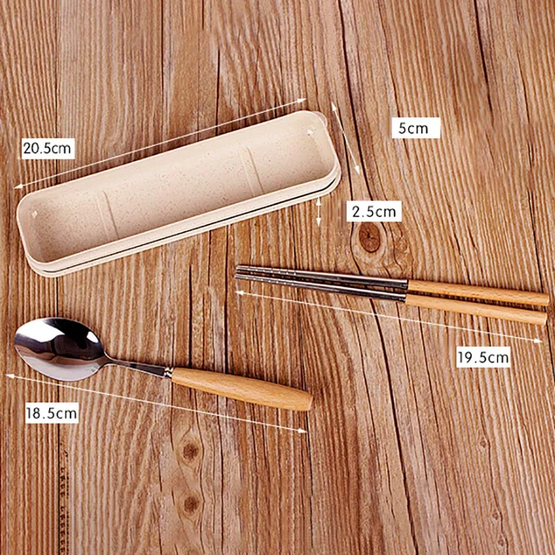 Flatware set Половник для супа Подставка под палочки для еды с деревянной ручкой из нержавеющей стали студенческие столовые приборы Настольные принадлежности японские портативные дорожные столовые приборы посуда - Цвет: Flatware set