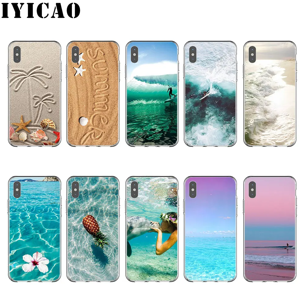 IYICAO летние волны Блеск жесткий прозрачный чехол для iPhone XR X XS Max 8 7 6 S плюс 5 5S 5C 4 4S