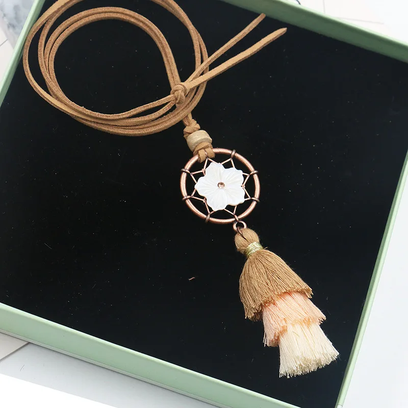 N011.Dream catcher креативное длинное ожерелье с кисточками кулон оболочка свитер цепь |