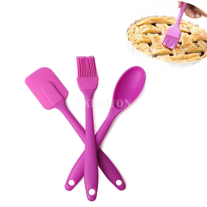 

100Set 3Pcs/Set Silicone Baking Tool Spatula Scraper Brush Spoon Christmas Cooking Pastry Tools