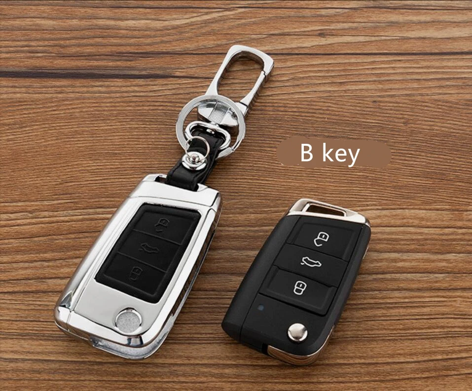 Автомобильный чехол для ключей из цинкового сплава и кожи складного ключа VW Golf 7