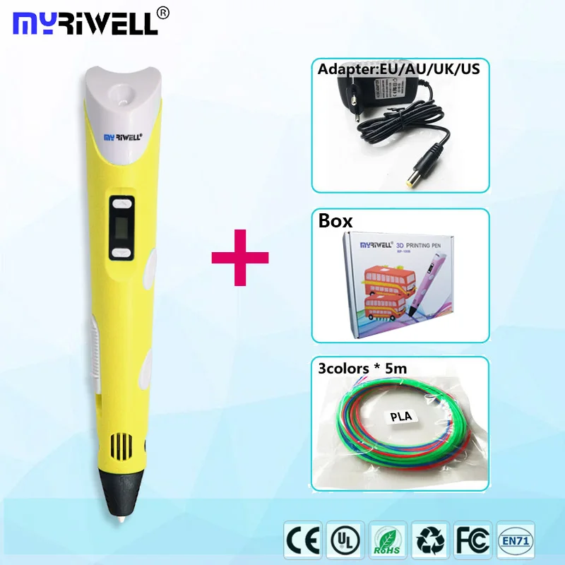 only yellow Myriwell 3d Ручка rp100b Добавить 150 м abs нити 1,75 мм безопасный пластик и 20 листов шаблон Рождество и день рождения presen - Цвет: only yellow