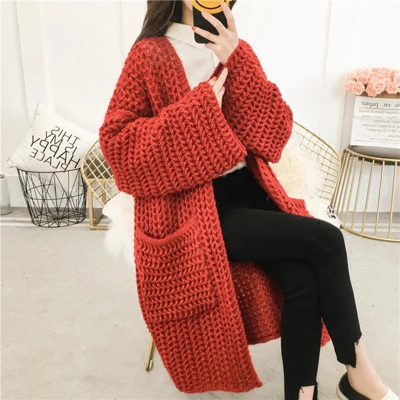 

Women Knitted Sweater Long Cardigan Women Long Sleeve Cardigans Autumn Winter Womens Sweaters 2018 Jersey Mujer Invierno YZ906