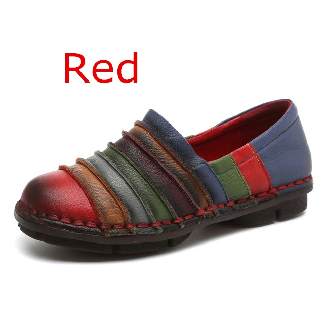 red DONGNANFENG/женские плоские туфли для мамы из свиной кожи; лоферы из натуральной коровьей кожи в винтажном стиле; Повседневная резиновая обувь без шнуровки; Размеры 35-42; YD-A707 - Цвет: red