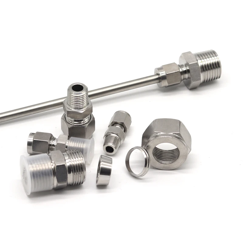 

SS 304 Double Ferrule Compression Connector 8mm 10mm 12mm 1/4 1/2 Tube 1/8 1/4" 1/2" Male NPT BSP Stainless Steel Pipe Fitting