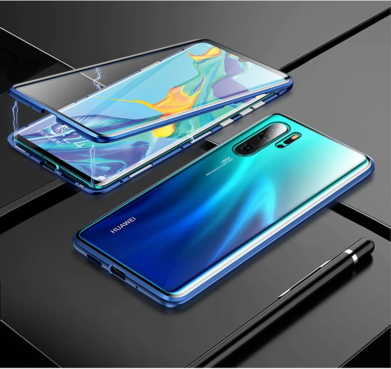 Гиперболоид, стеклянный чехол для huawei P30 Pro P20 mate, чехол, прозрачный, закаленное, полное тело, магнитный, алюминиевый, металлический чехол