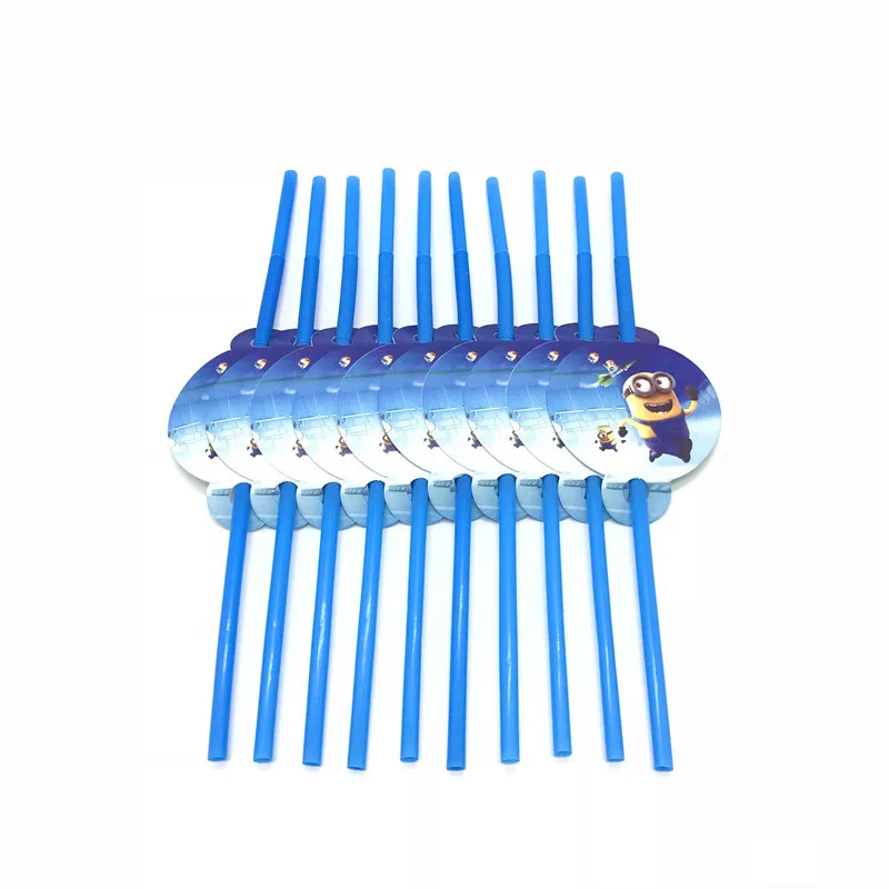 Straw-10Pcs Вечерние салфетки с миньонами, конфетная коробка, скатерть, баннер, воздушный шар, украшения для дня рождения, принадлежности для детей, комплект для малышей - Цвет: Straw-10Pcs