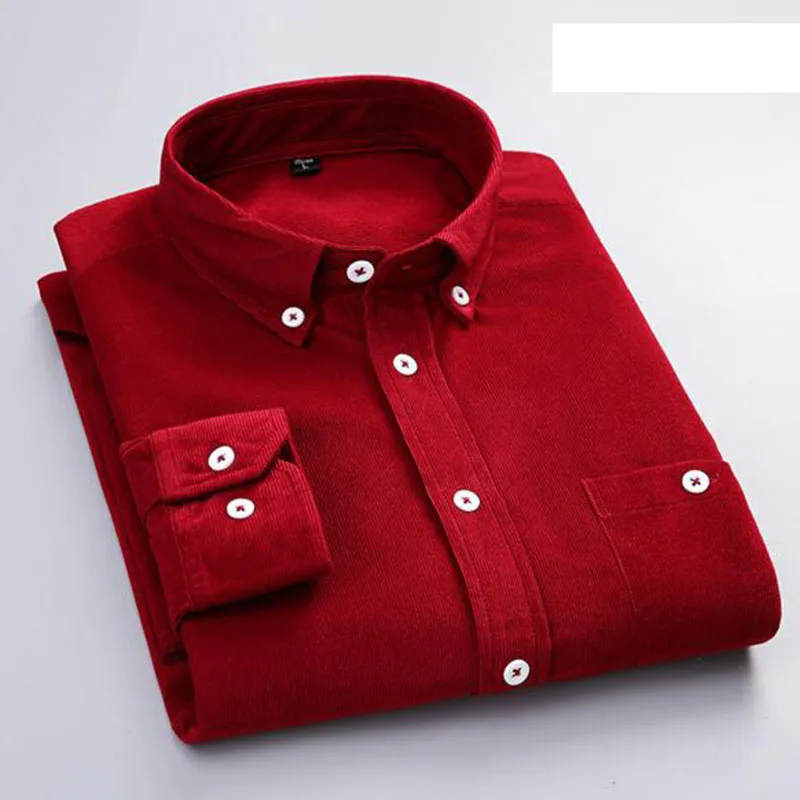 2018 Autumn Winter Hot Sale Business Work Men Solid Color Corduroy Dress Shirts Long Sleeve Warm Fomal Plus Size S-2XL | Мужская одежда