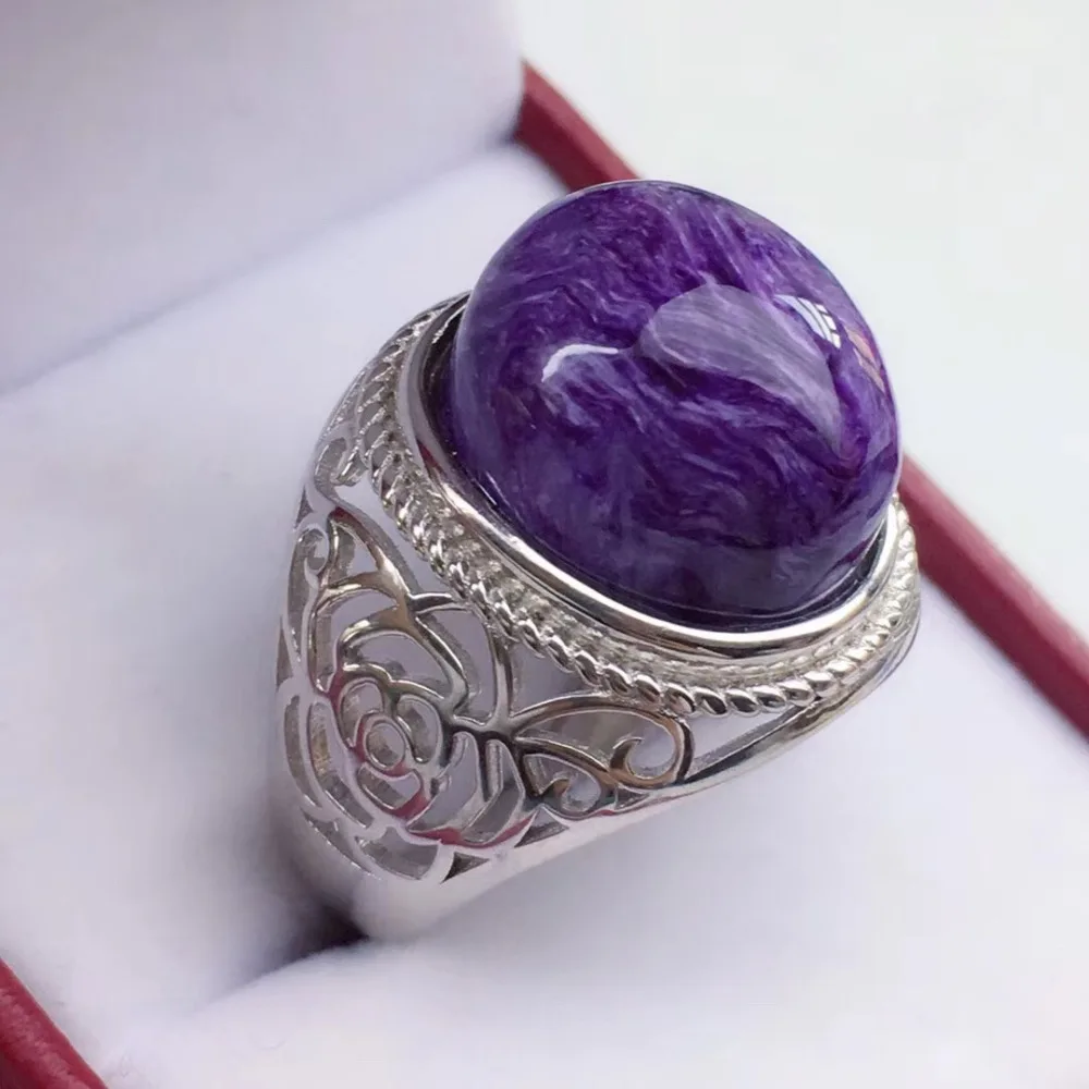 Кольцо из натурального фиолетового камня Charoite женское и мужское с кристаллами