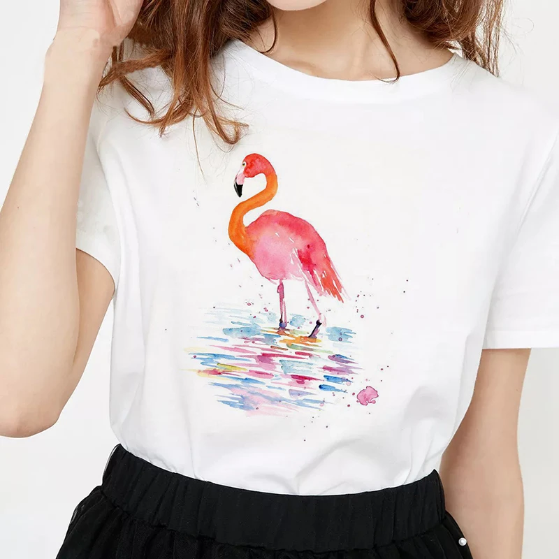2019 Women's Pink FLAMINGO Special Edition Funny Tees Korean Style Harajuku Women Shirt Plus Size Tops Woman Clothes 90s | Женская