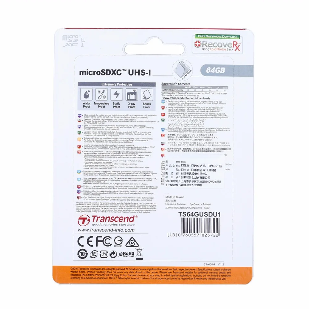 Оригинальный Transcend Class 10 64 ГБ Карта Памяти Micro SD Флэш-ПАМЯТИ карты UHS-1 400X Высокая