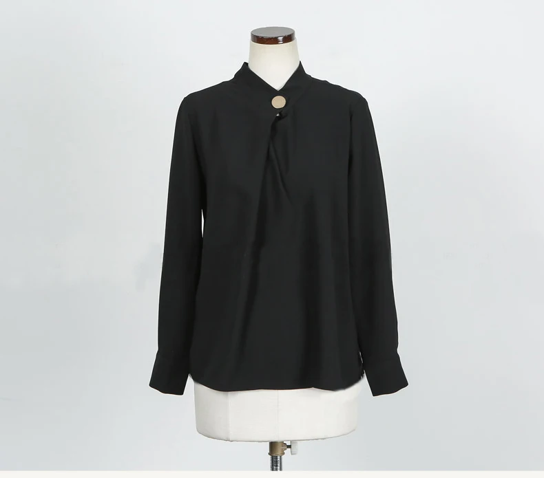 Blusas mujer de moda, винтажный шифоновый свитер, осенняя стильная женская блузка, рубашка с длинным рукавом и стоячим воротником, Свободная блуза 1478 45