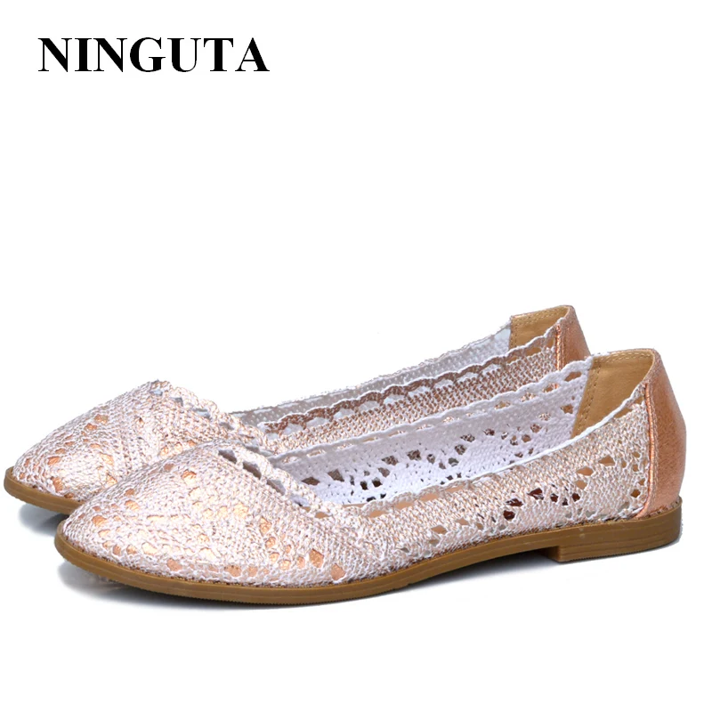 NINGUTA кружевные плоские туфли женские летние водонепроницаемые туфли|lace flat shoes|flat