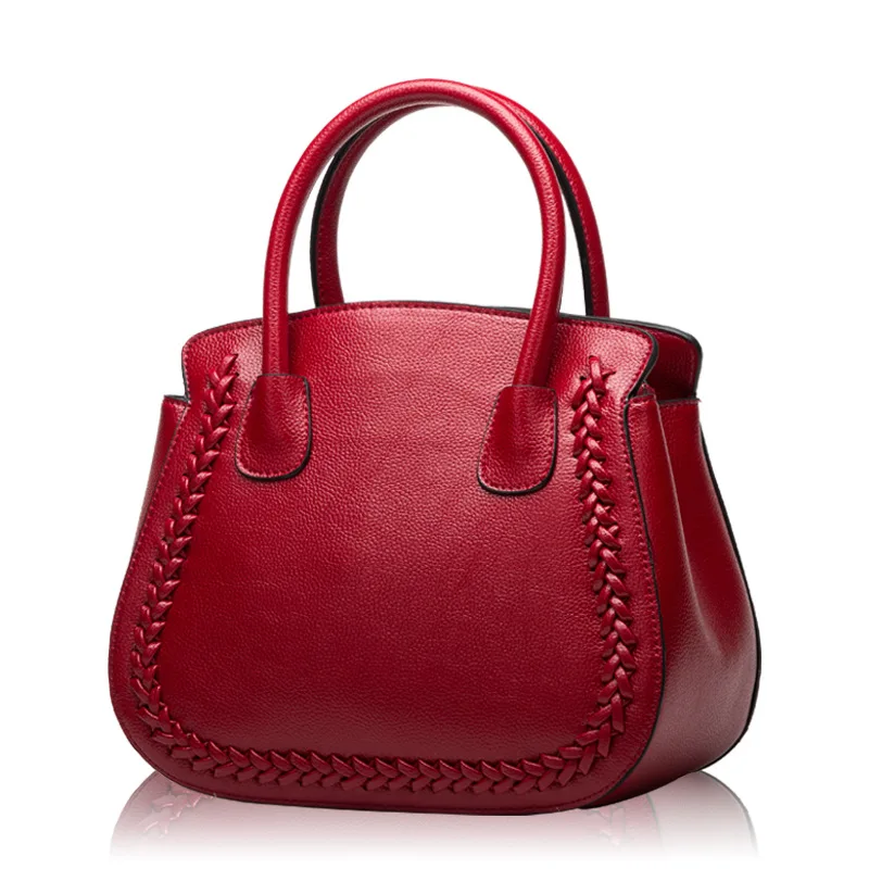 

LIHONGBAOBOFashion Knitting Women Handbags Genuine Leather Hand Bag Dress Tote Bag Weave Bolsas Feminina Female Shoulder Bags