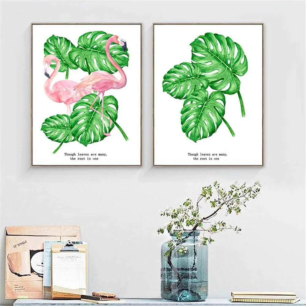 

HAOCHU Flamingo Pink Simple Canvas Painting For Living Room Home Decor Painting Print Poster Simple Nordic Wall Picture