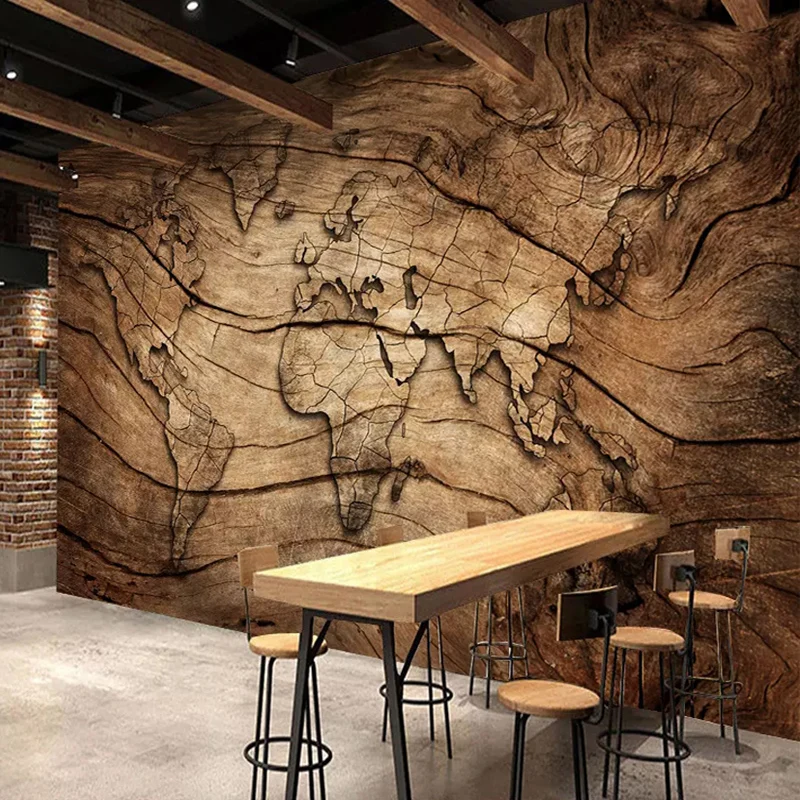 

Custom Any Size Mural Wallpaper Retro Wood Grain World Map Photo 3D Fresco Restaurant Cafe Background Wall Home Decor 3D Poster