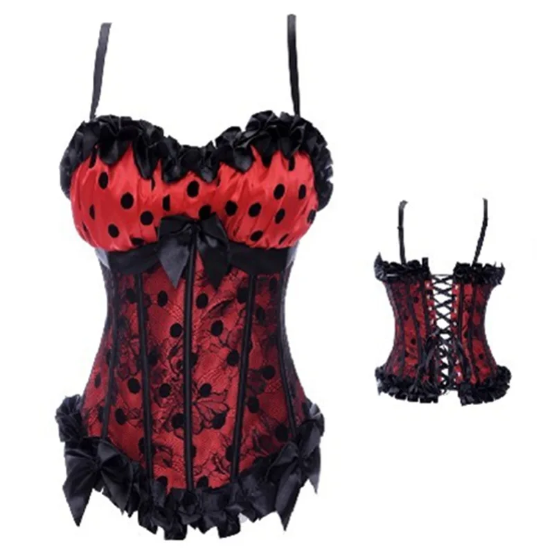 Женский корсет с бантом кружевной в горошек большие размеры|women corset|corset overbustfashion
