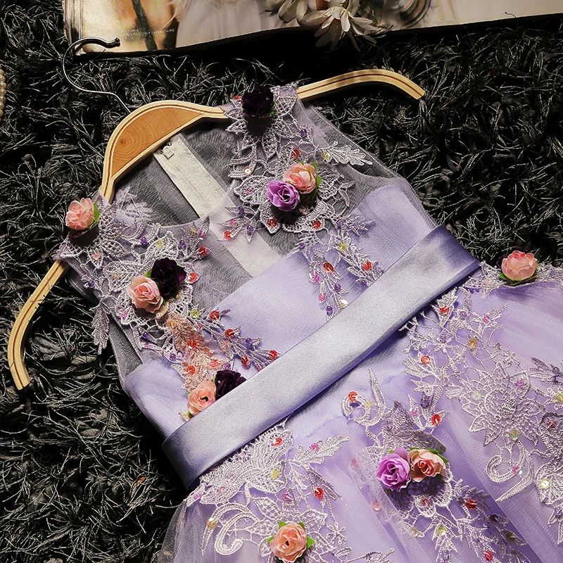 Purple dress bridesmaid kids 3d flower girl gown in wedding gorgeous prom mini dresses evening party 2018 performance communion | Детская