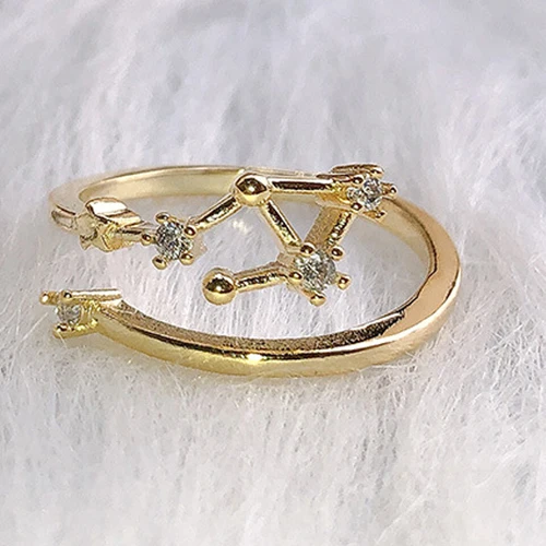 Light Gold Libra ZHOUYANG кольца для женщин дизайн милые романтические 12 Созвездие Регулируемые кольца на палец микро-инкрустированные цирконием ювелирные изделия KCR081 - Цвет основного камня: Light Gold Libra