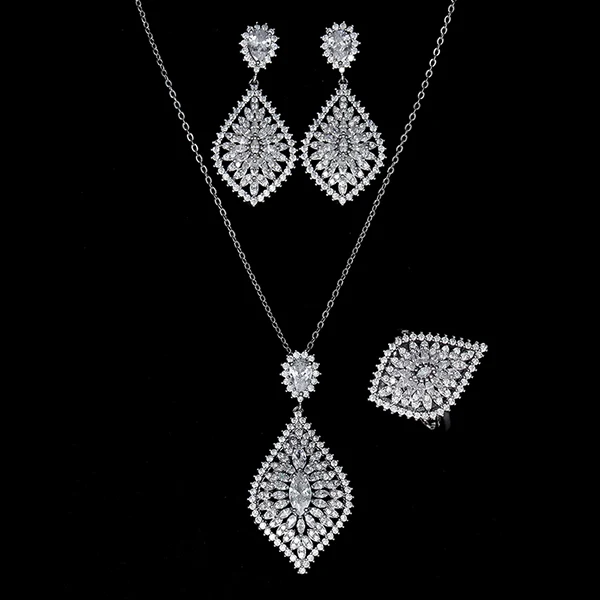 white gold Ювелирные наборы HADIYANA, Винтажный дизайн, элегантные, для женщин, вечерние, юбилейные, циркон, высокое качество, CN1091, ожерелье из нержавеющей стали - Окраска металла: white gold