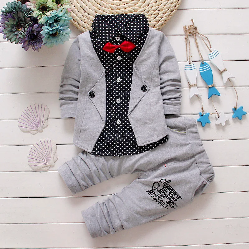 Baby Boys Casual Clothing Sets Kids Button Letter Bow Suit Children jacket +pants 2 pcs clothing set |