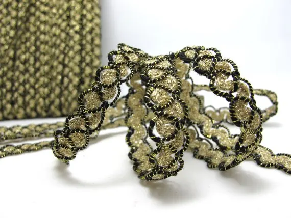 2 ярда 3/8 дюйма черно Золотая блестящая отделка Ric Rac Gimp | Принадлежности для