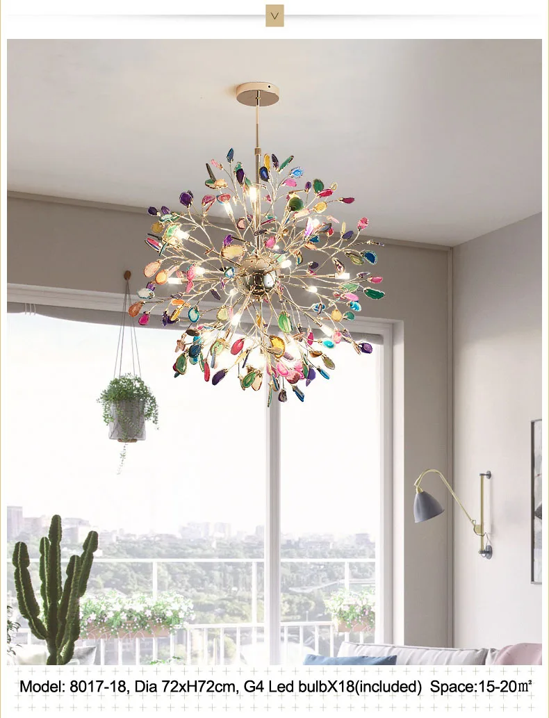 18 light Dia72 H72cm Глобус/золото/современный светодиодный агатовый синий/зеленый/фиолетовый/розовый агатовый канделябр для спальни/гостиной/кухни/столовой/фойе - Цвет абажура: 18 light Dia72 H72cm