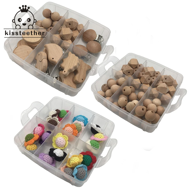 

Newest Beech Wooden Beads Teether Crochet Flower Bead Teething in baby teethers necklace DIY Baby Teether Pacifier Clips
