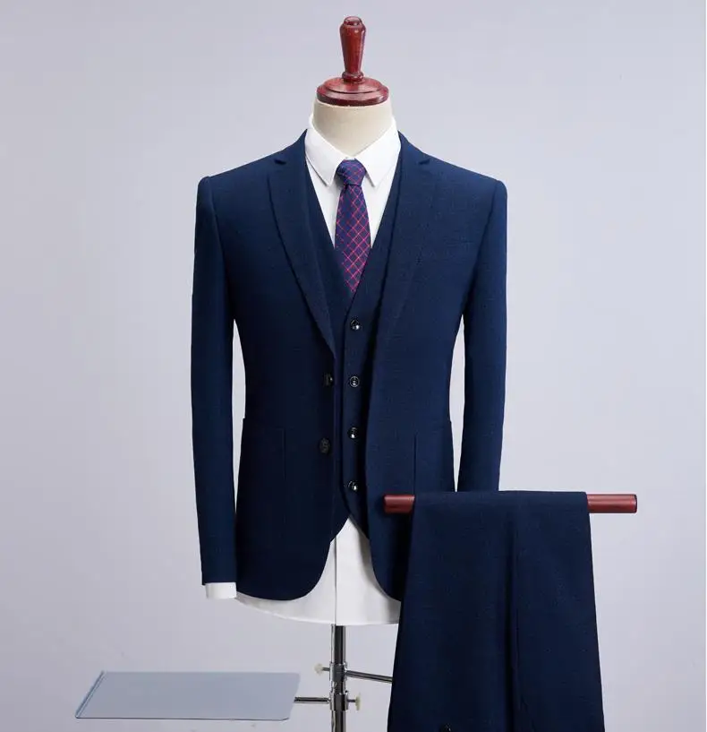 (Jacket+Vest+Pants) 2019 Men Thicken Woolen Suits Men's Slim Fit Business Tuxedo Wedding Suit Men Classic Formal Custom Suits