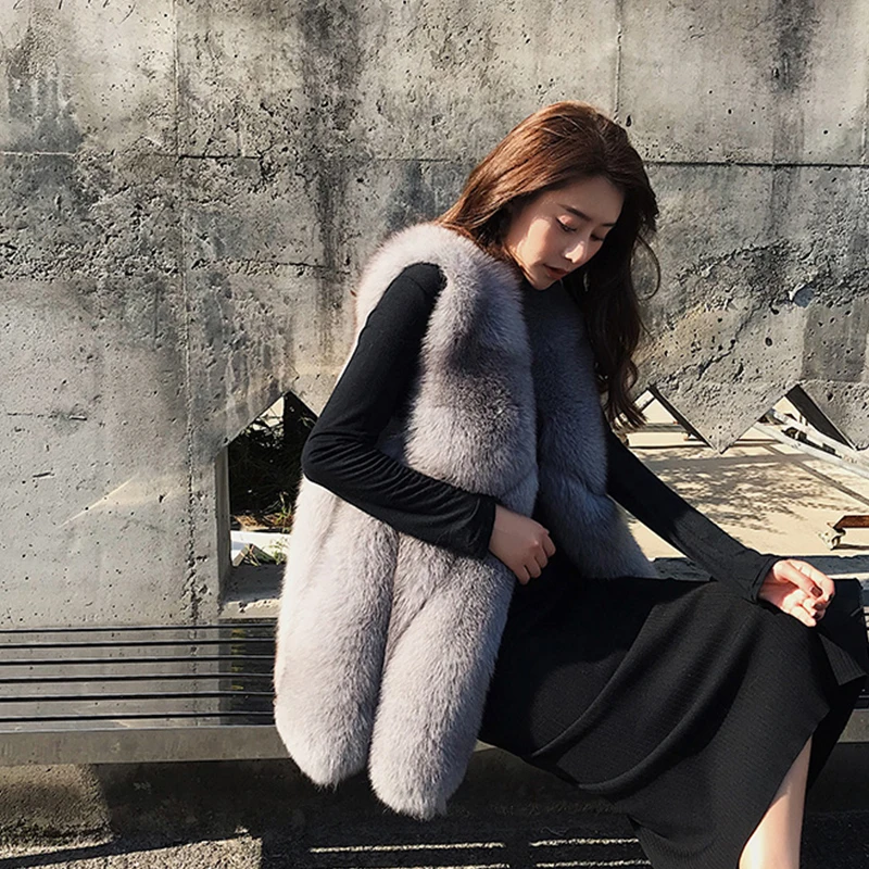 New Whole Leather Fox Fur Grass Vest Mink Coat Female Long Section Slim Slimming Vest Autumn And Winter Women'S Jacket Leather