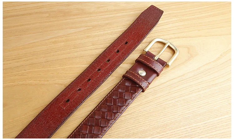 High Quality Top Layer Cow Leather Belt Handmade Men's Belt Cowskin Business Style Woven Pattern Casual Belts for Male