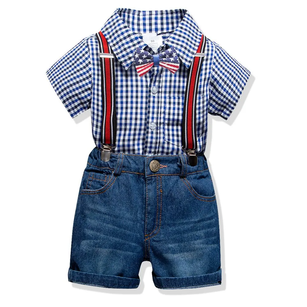 Комплект летней одежды для маленьких мальчиков рубашка в клетку с коротким