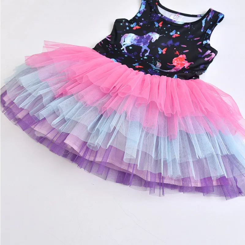 Летнее платье-пачка для девочек, платья детские платья с единорогом, платье принцессы для девочек, костюмы для вечеринки в честь Дня Рождения, детская одежда с блестками