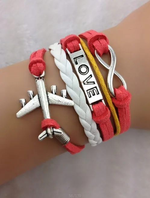 1 шт. бесконечность шнур и самолет браслет -- антикварный серебряный корейский