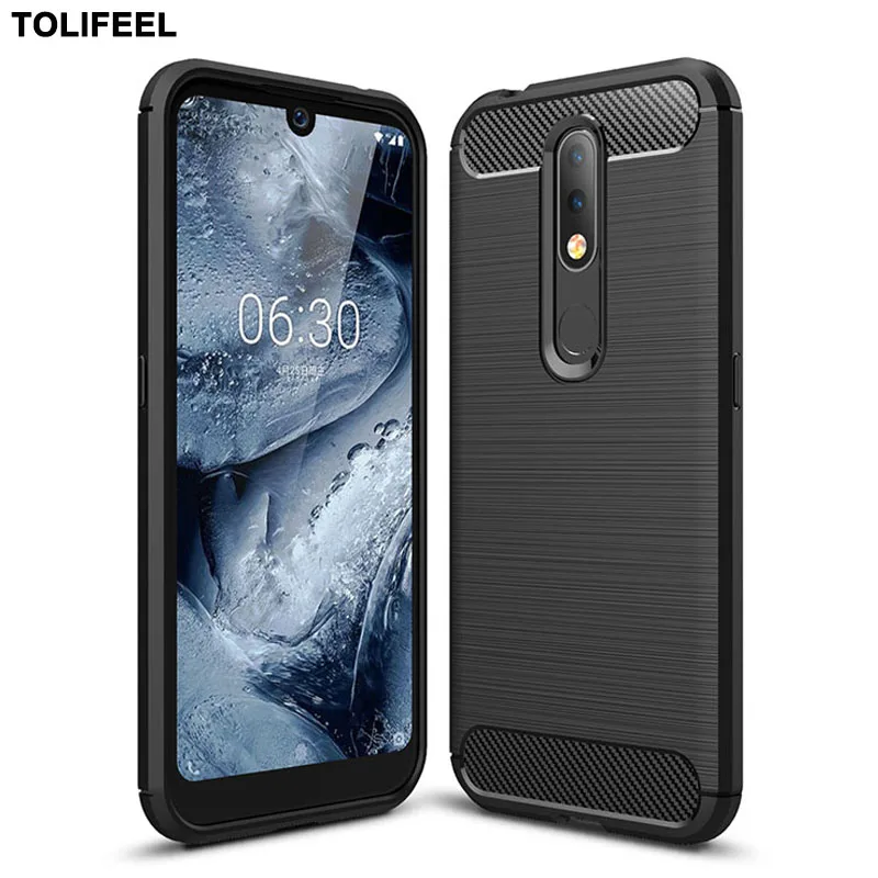 Для Nokia 4 2 чехол мягкий силиконовый ударопрочный ТПУ из углеродного волокна для