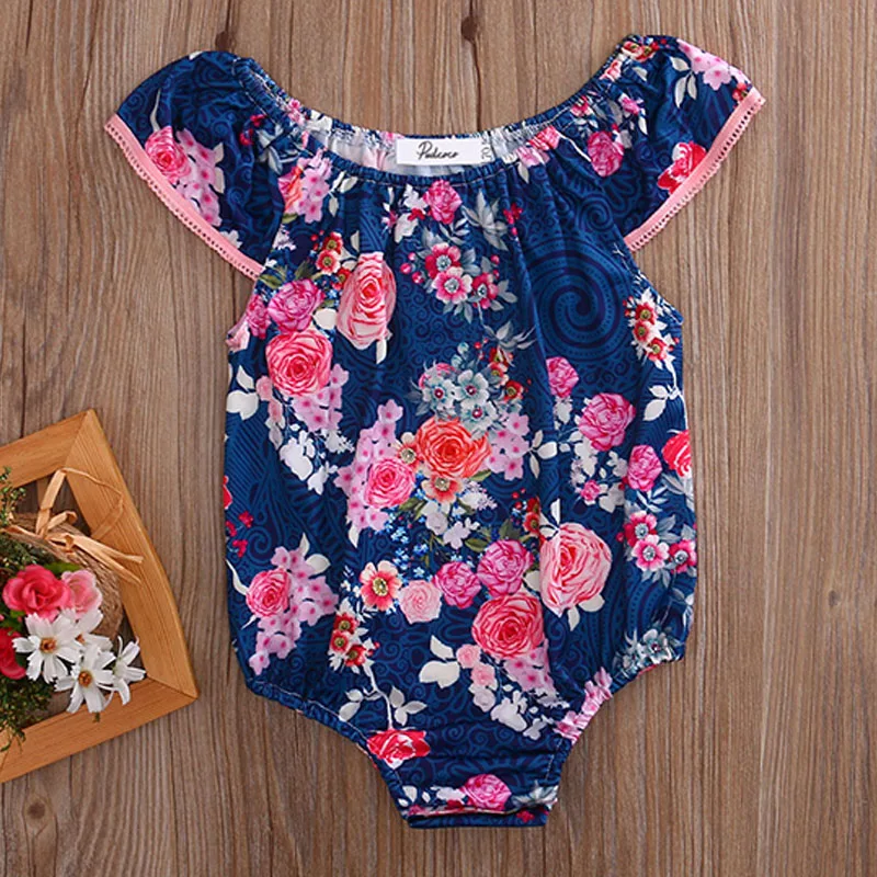 2017 летний модный пляжный комбинезон синего цвета с цветочным принтом и