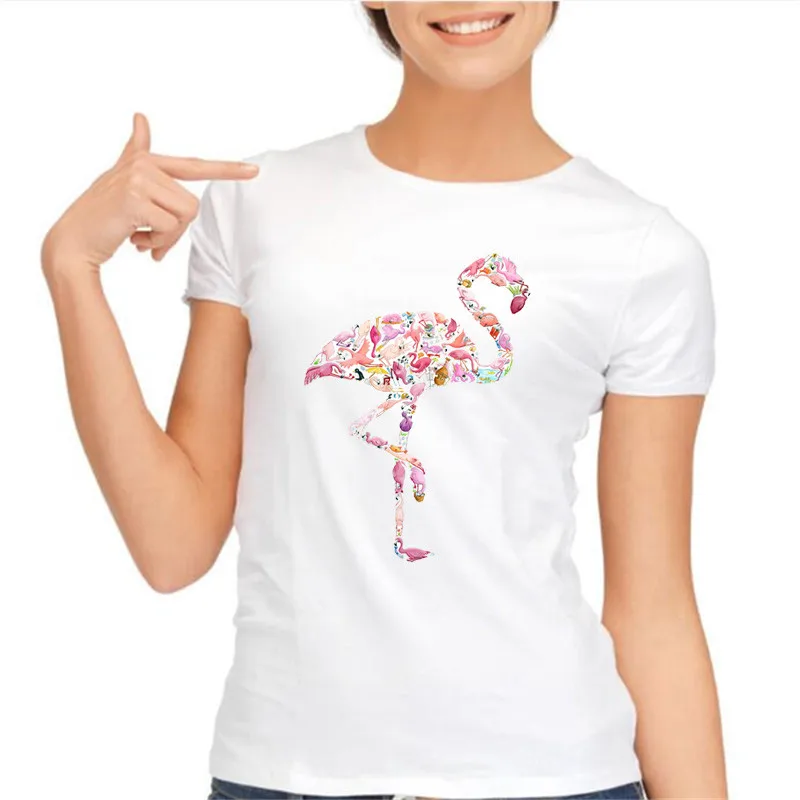 Новый 2017 Марка Мода фламинго футболка Напечатаны футболки женщины С Коротким