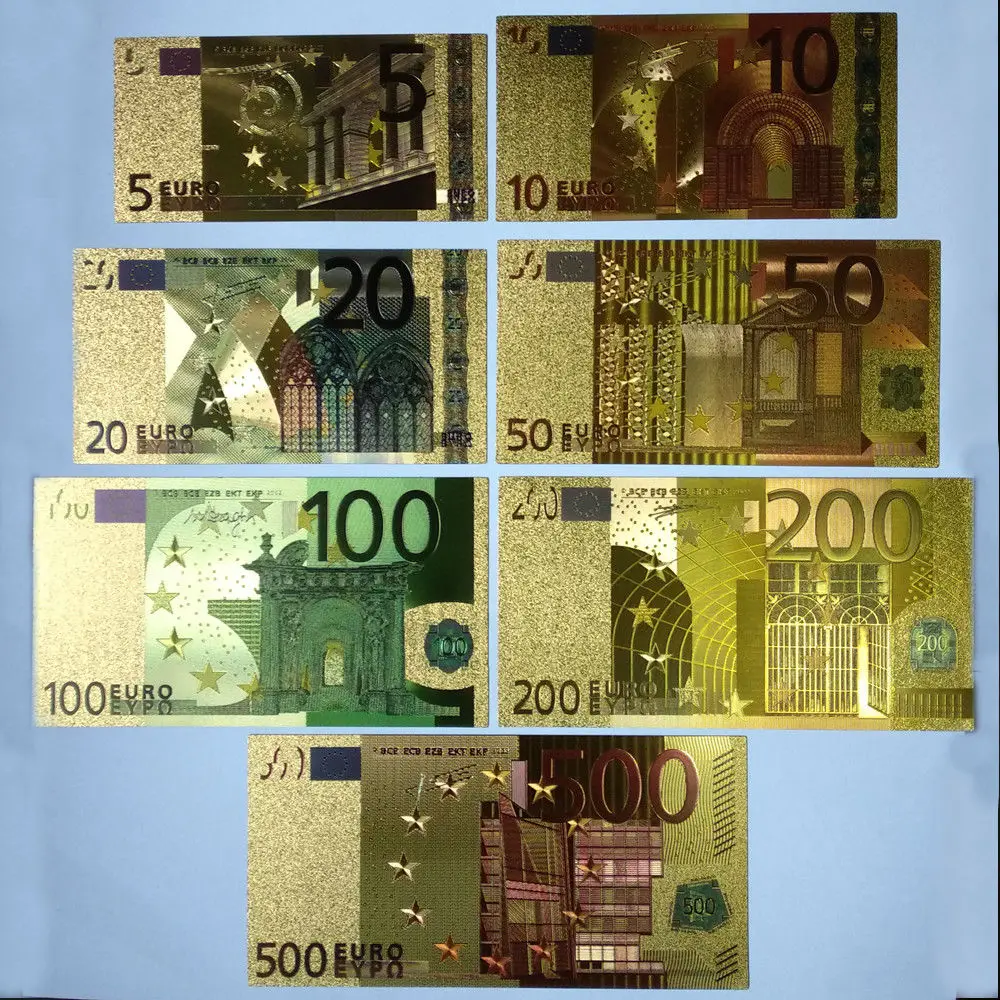 24k Gold Foil Full 7PCS Euro Or US Dollor Set Banknote Collection Decoration Souvenir Gift Creative Waterproof Paper | Дом и сад