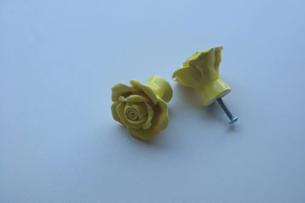 Дополнительная желтая винтажная керамическая дверная ручка с цветком розы шкаф
